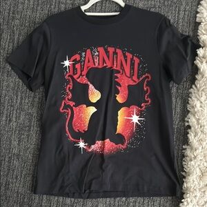 Ganni Black and Red Graphic Short Sleeve Tee
